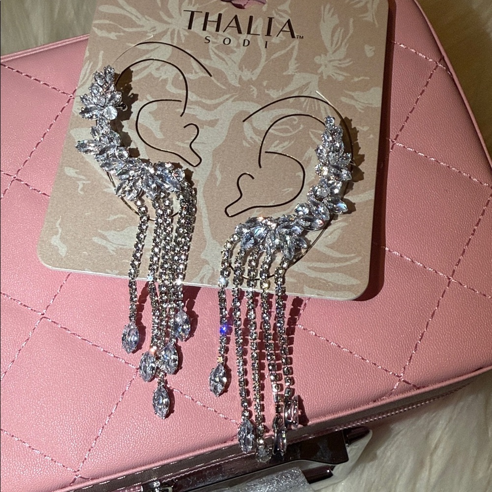 Thalia Sodi Silver Crystal Cascade Earrings with Rhinestone Drops